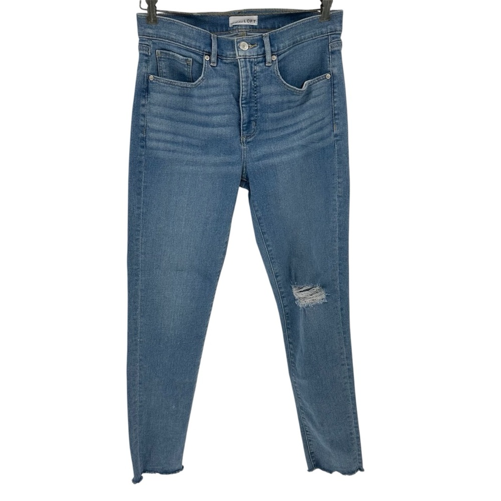 Loft Jean 28/6 The Skinny Hi-Rise Light Wash Distressed Stretch Raw Hem